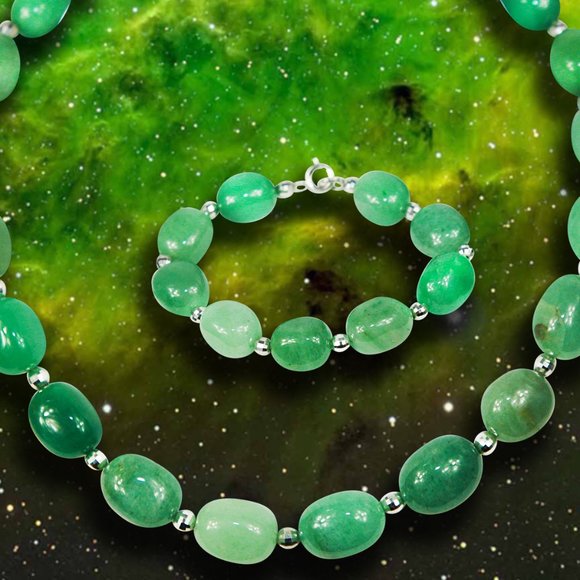 *925 Sterling Silver Natural Jade Necklace & Bracelet - Picture 5 of 5